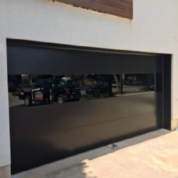 Black Frameless Flush Aluminum Panel Garage Door with Mirror Glass View